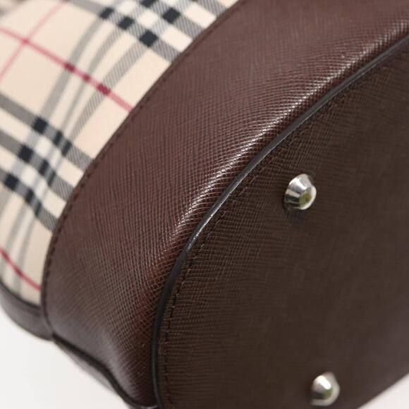 BURBERRY Nova Check Tote Bag Canvas Beige Brown Silver Auth 87766 - Picture 16 of 16